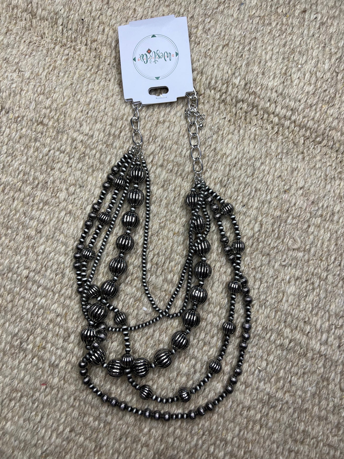 West & Co. 24" 5 Strand Worn Silver Melon Bead Necklace
