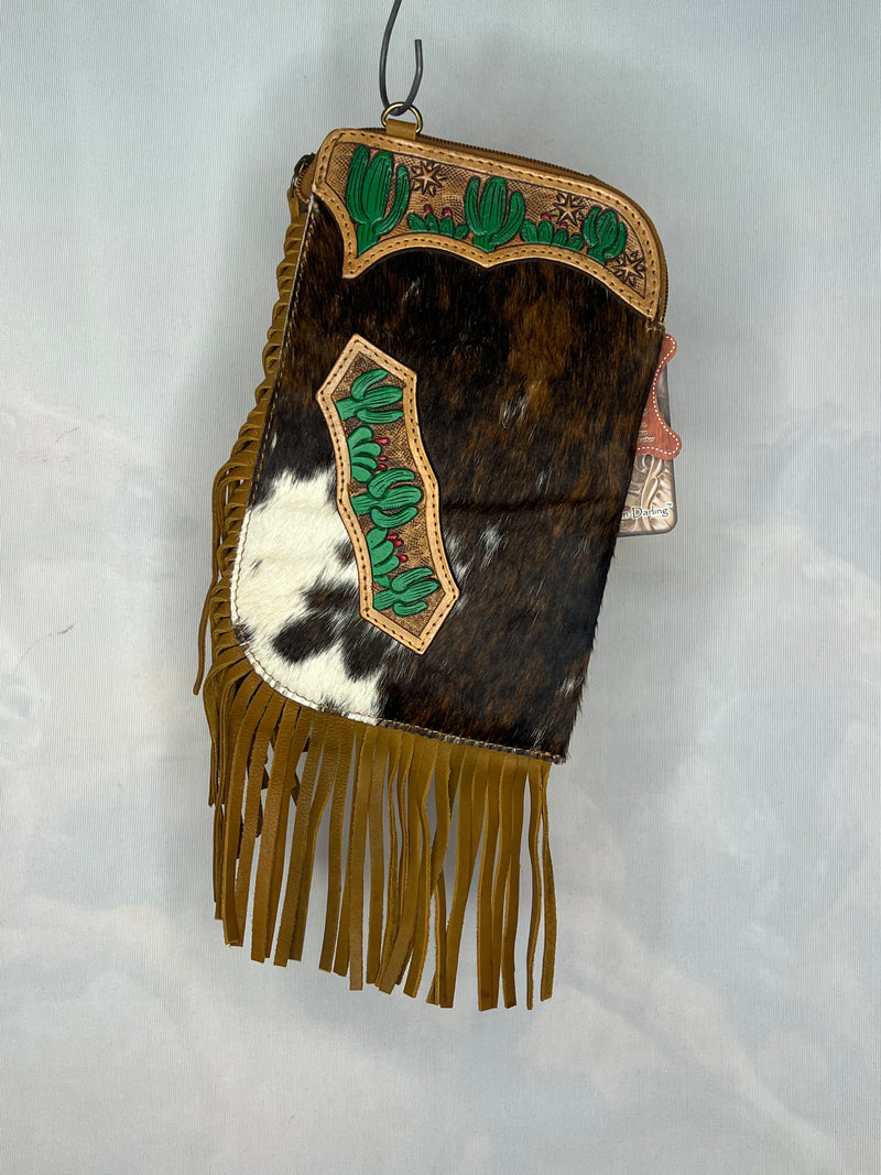 American Darling Cowhide Purse w/Painted Cactus Leather Patch