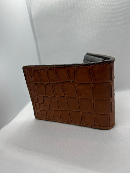 Double J Men's Cognac Diamond Back Crocodile Print Bifold Wallet