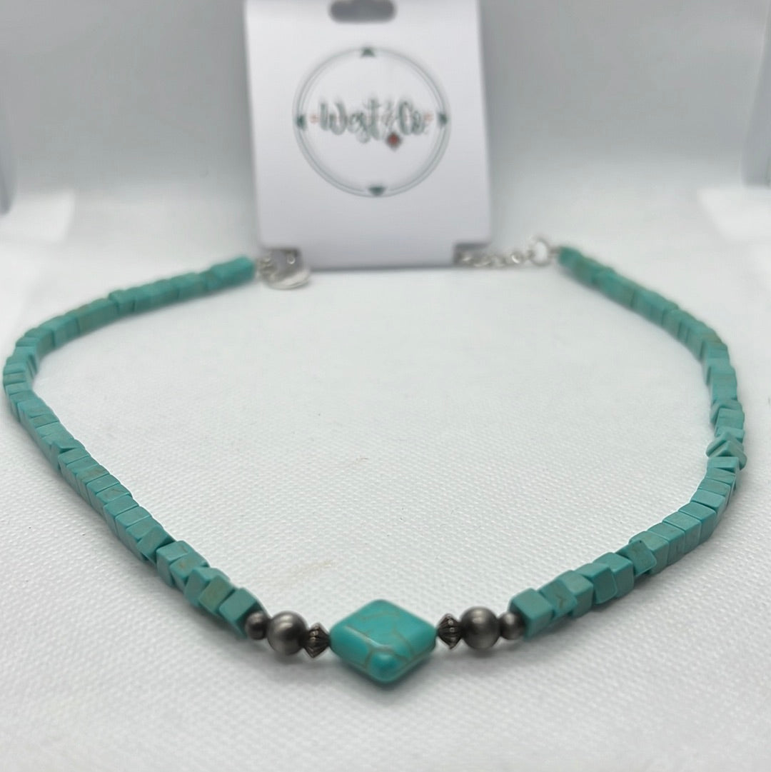 West & Co. Turquoise Square Stone Choker/Necklace
