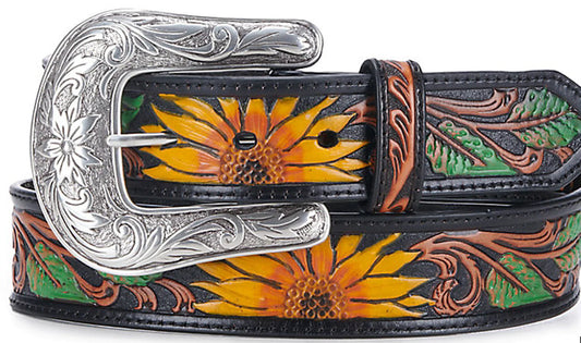 Nocona Women's Sunflower Tooled Silver Buckle Belt