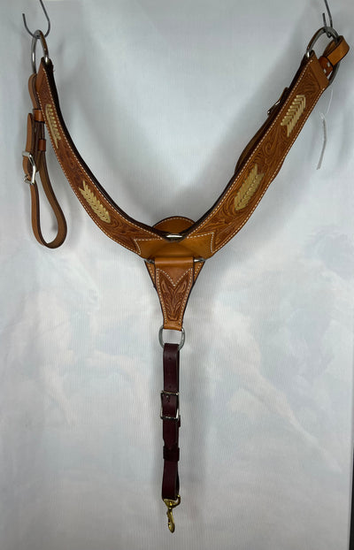 R Bar B-PT  breast collar, roper, tooled, rawhide accent