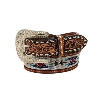 Angel Ranch Women’s Leather Tooled Bead Inlay Belt