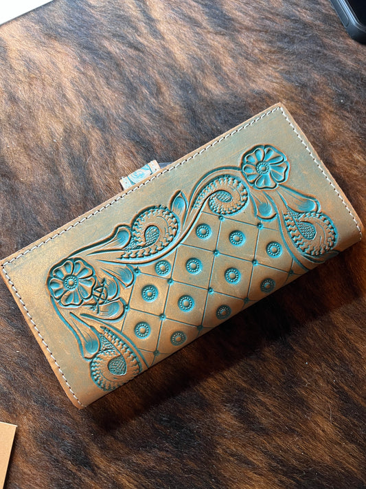 American Darling Turquoise Wash Leather Wallet