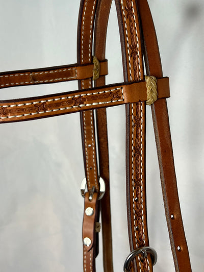 R Bar B-PT Natural Barbwire Browband Headstall HDST-131