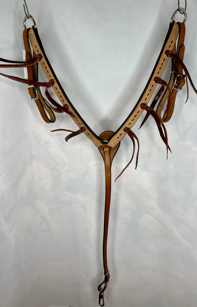 R Bar B-DM  breast collar, roughout, buckstitched, bleed knots