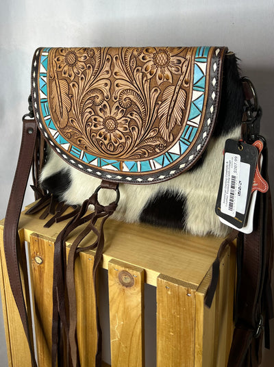 American Darling Cowhide & Leather Tooled Bag with Fringe – R Bar B