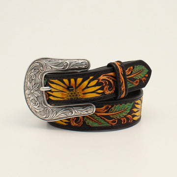 Nocona Girls Sunflower Tooled Black Belt