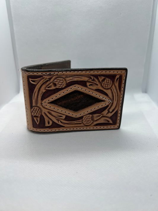 Double J Men's Safari Elephant Inlay Hand Tooled Money Clip