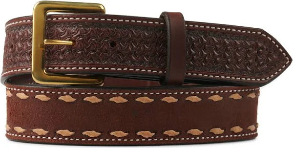 Texas Saddlery Men's Chocolate/Tan Buckstitch Belt